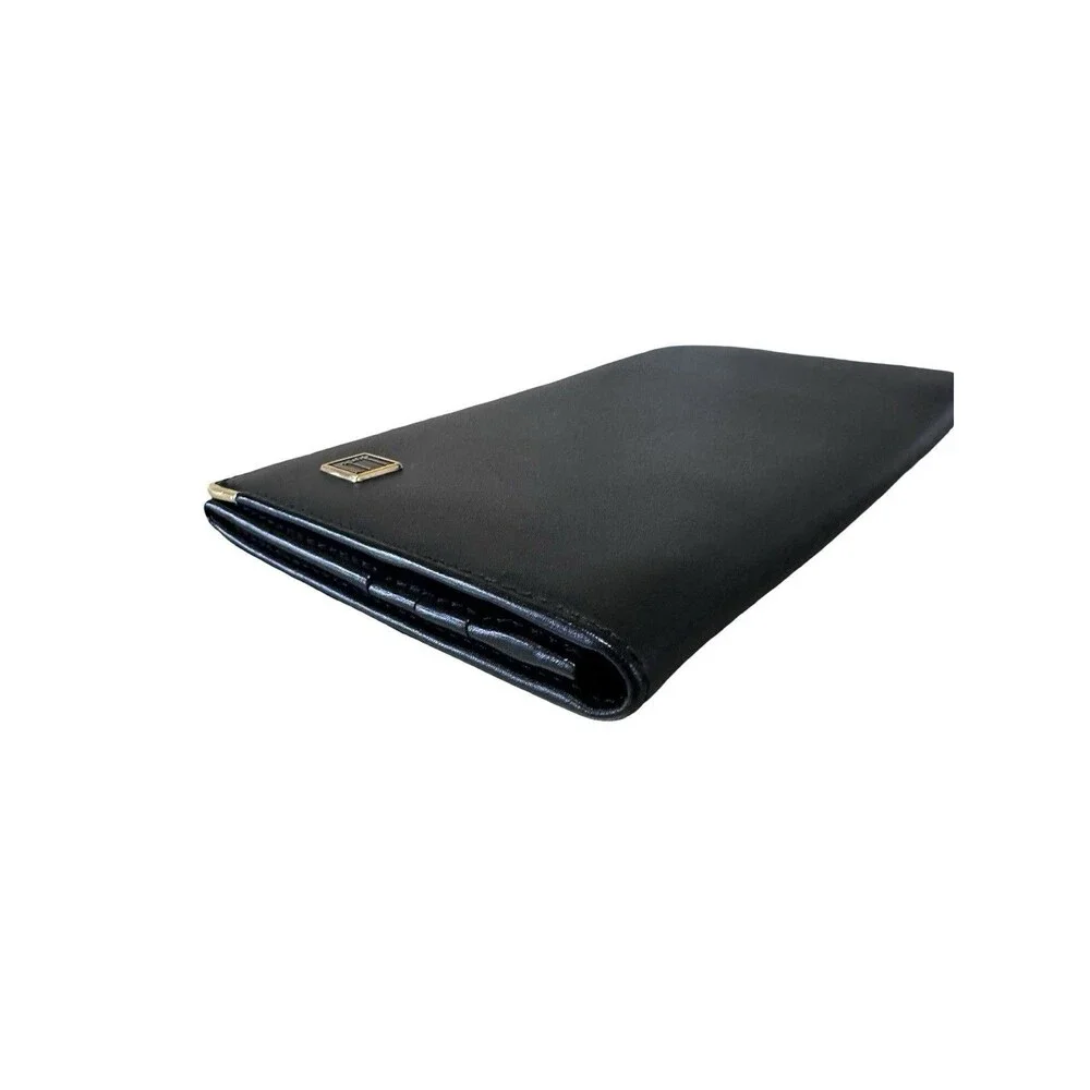 Dunhill *Mint*Smooth Black Leather Long Bifold Clean Wallet Mens/Womens Unisex
